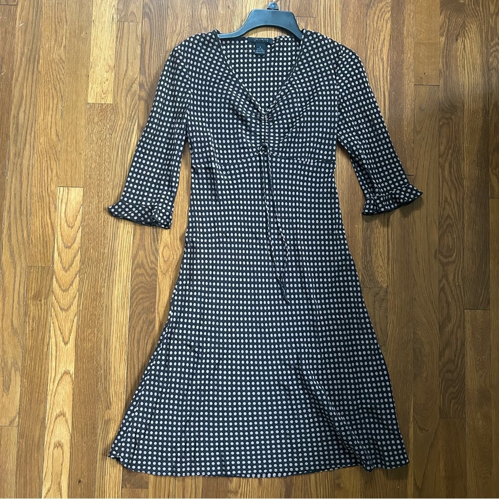 Vintage Silk The Limited Brown and Cream Polka Dot Elbow Sleeve Dress